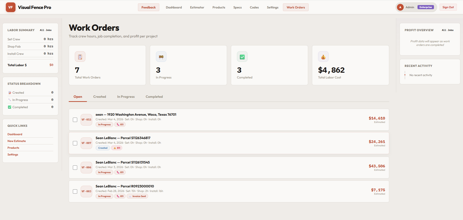 Visual Fence Pro work orders